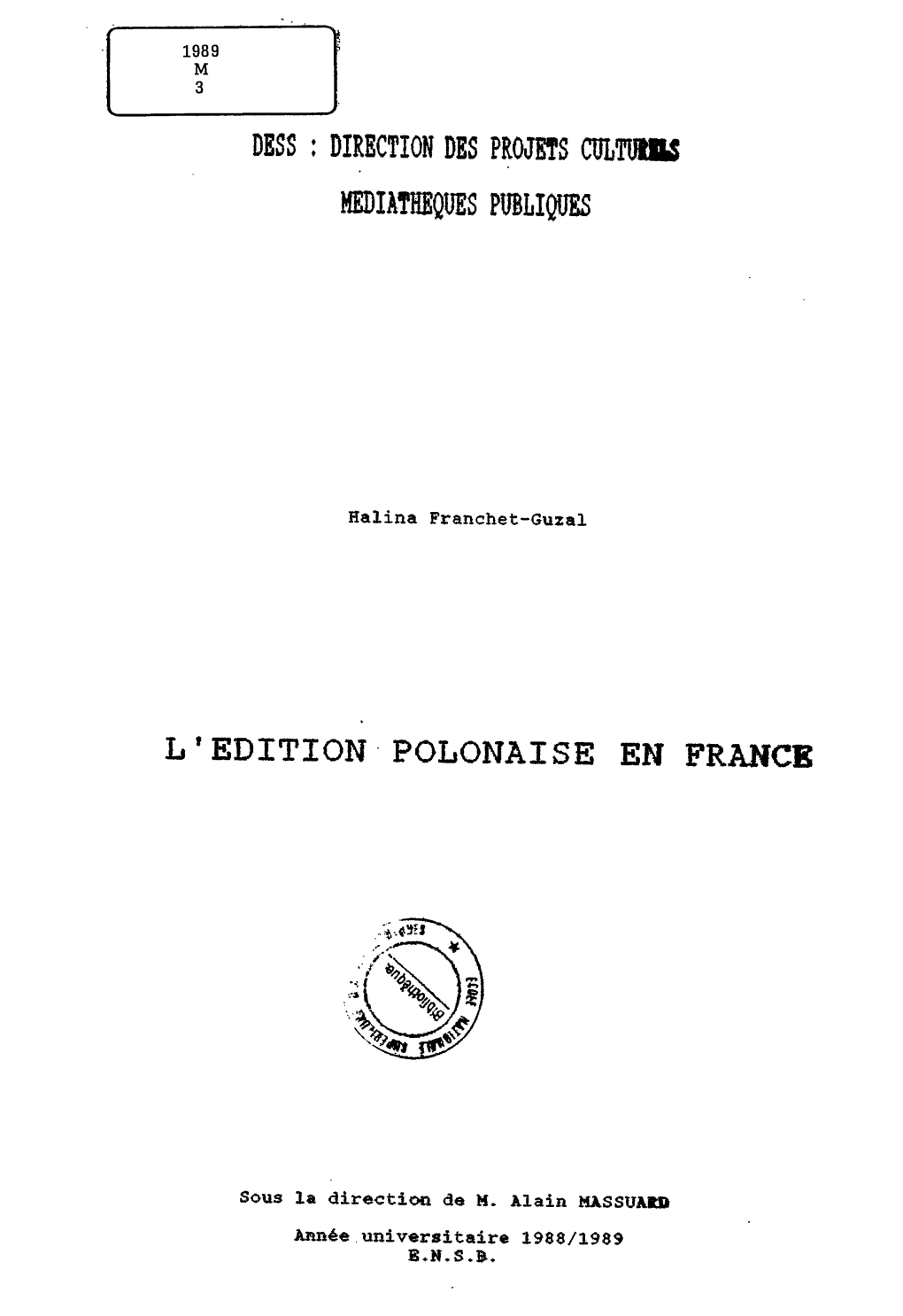 Édition Polonaise En France (L')