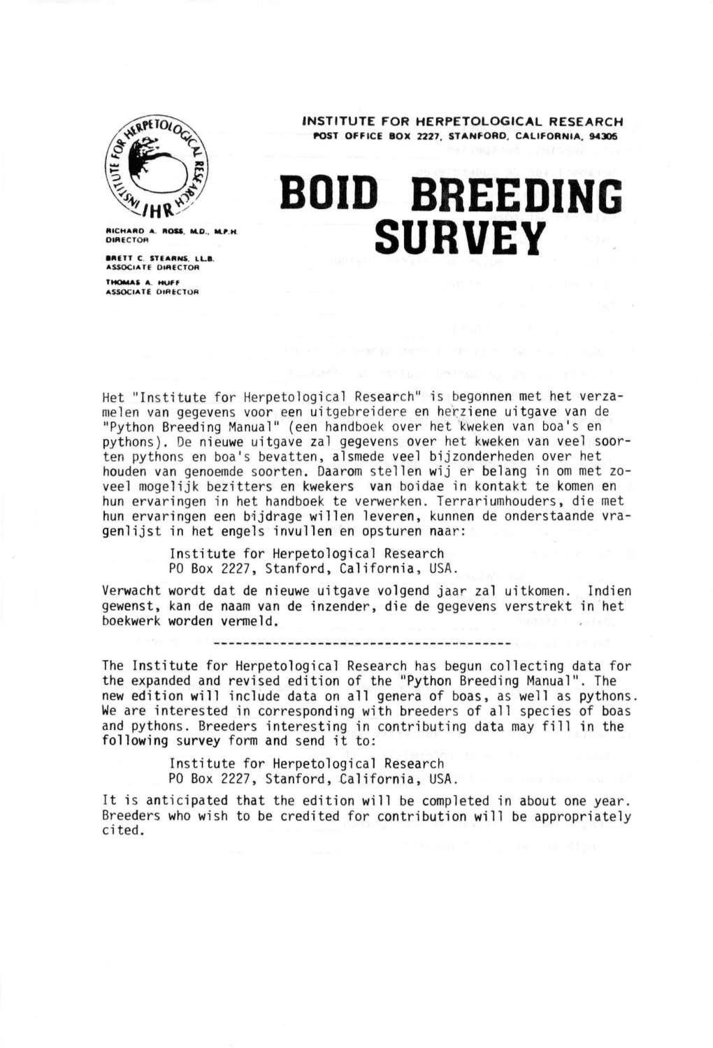 Boid Breeding Survey