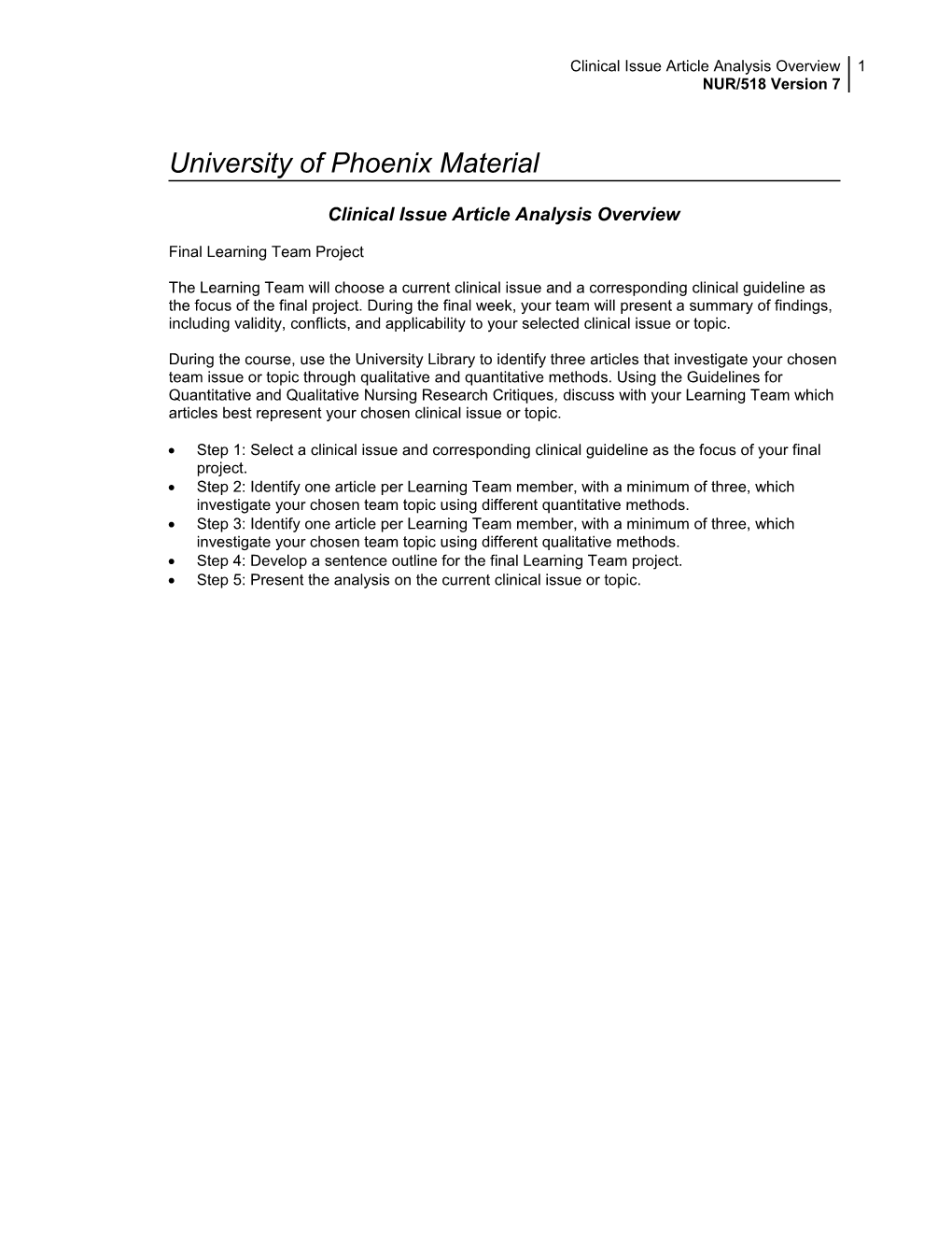 Clinical Issue Article Analysis Overview