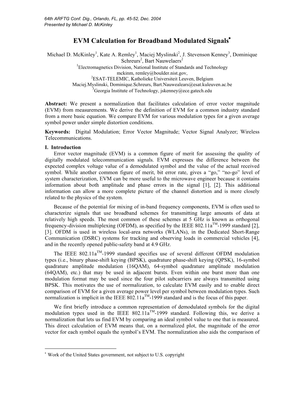 EVM Calculation for Broadband Modulated Signals∗