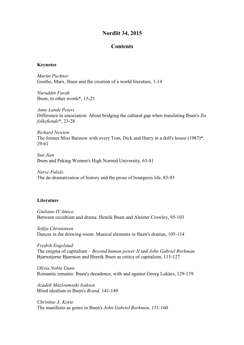 Nordlit 34, 2015 Contents