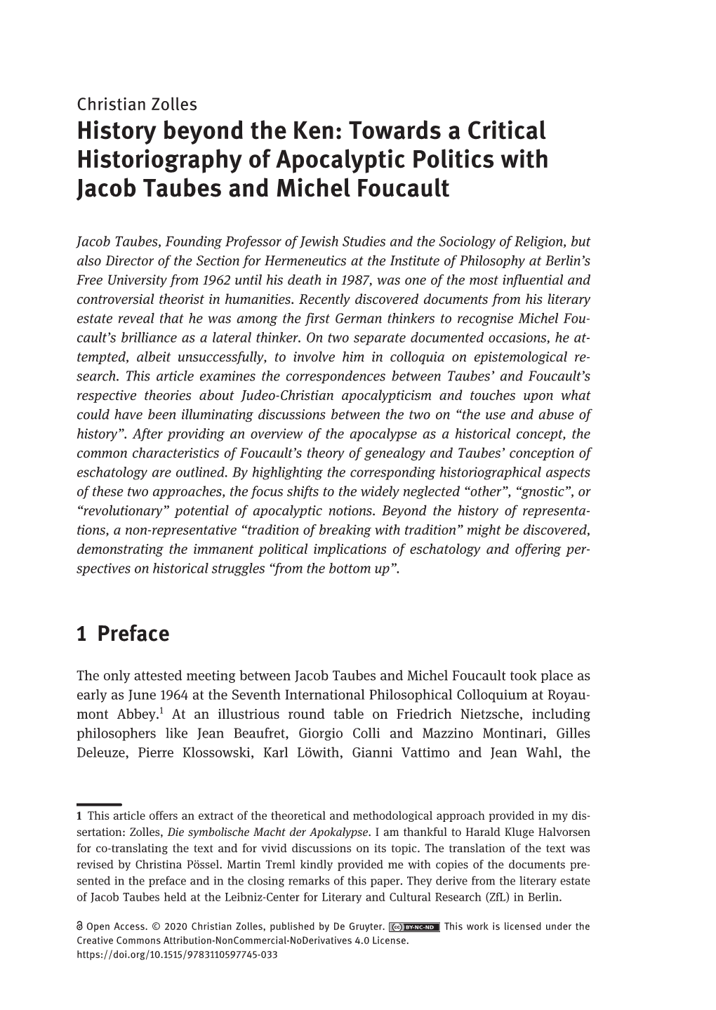 Towards a Critical Historiography of Apocalyptic Politics with Jacob Taubes and Michel Foucault