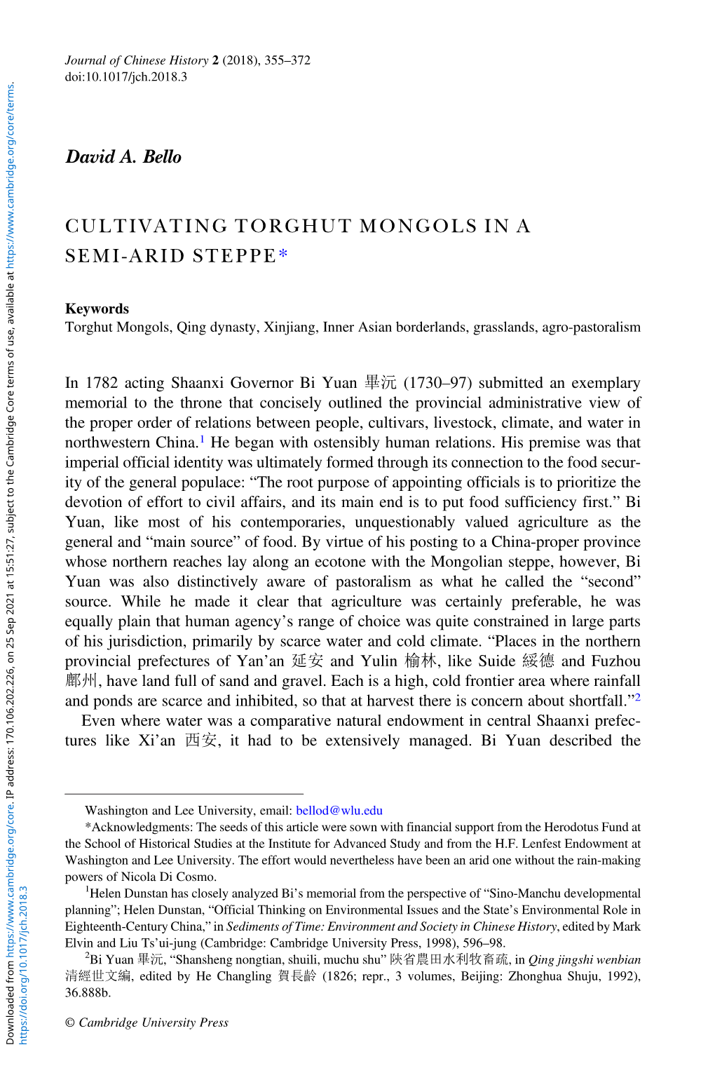 David A. Bello CULTIVATING TORGHUT MONGOLS in a SEMI