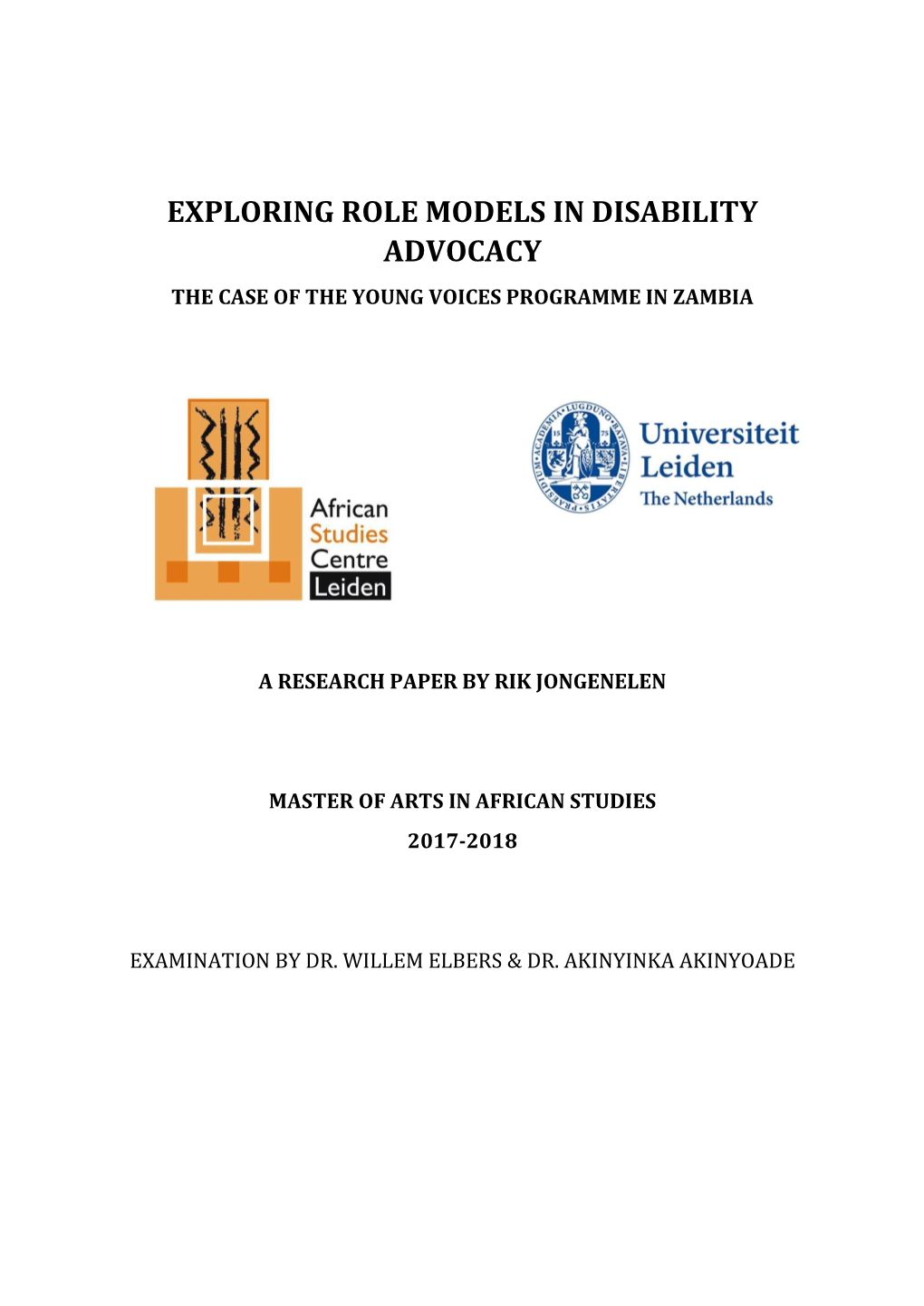 Exploring Role Models in Disability Advocacy the Case of the Young Voices Programme in Zambia