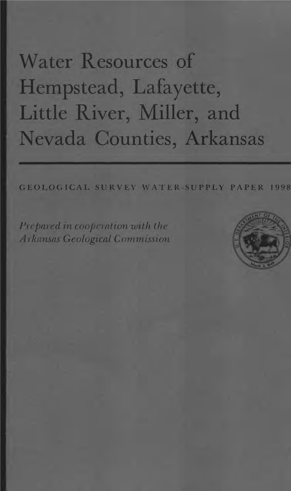 Water Resources of Hempstead, Lafayette, Little River, Miller, and Nevada Counties, Arkansas