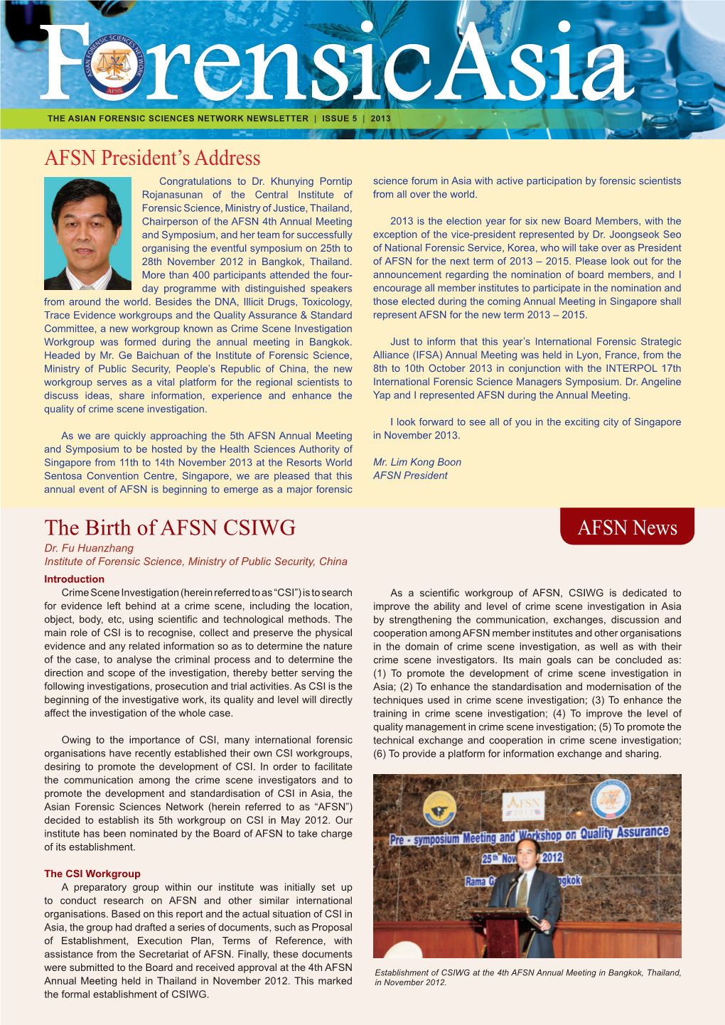 AFSN News the Birth of AFSN CSIWG AFSN President's Address