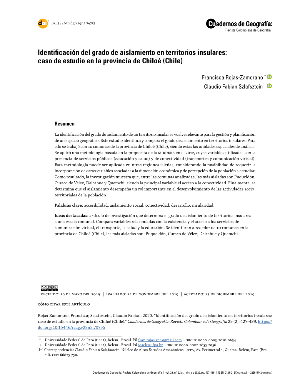 Identificación Del Grado De Aislamiento En Territorios Insulares: Caso De Estudio En La Provincia De Chiloé (Chile)