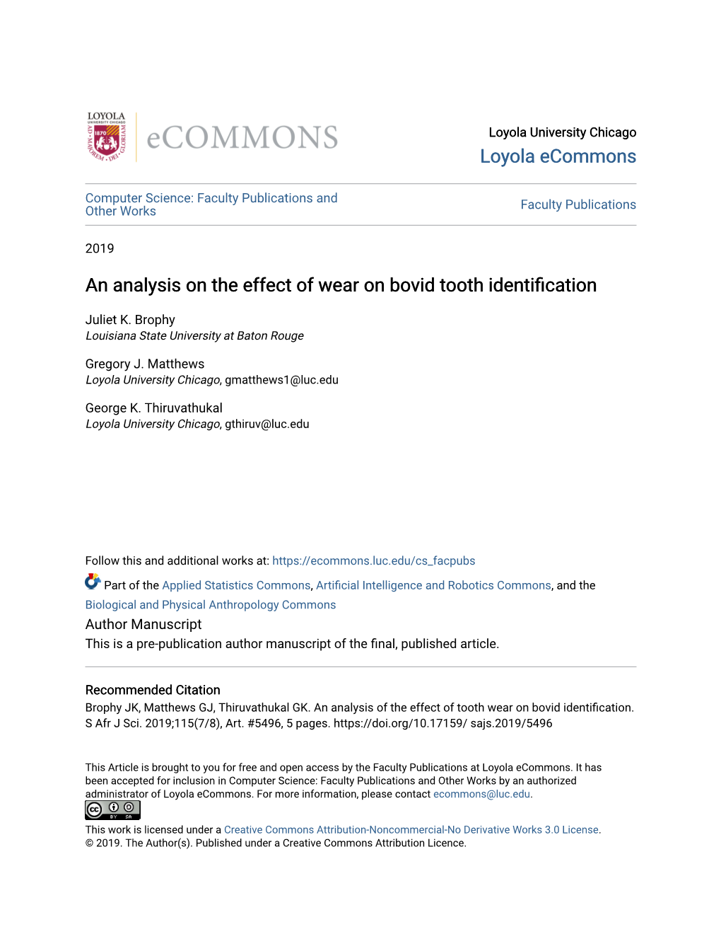 An Analysis on the Effect of Wear on Bovid Tooth Identification