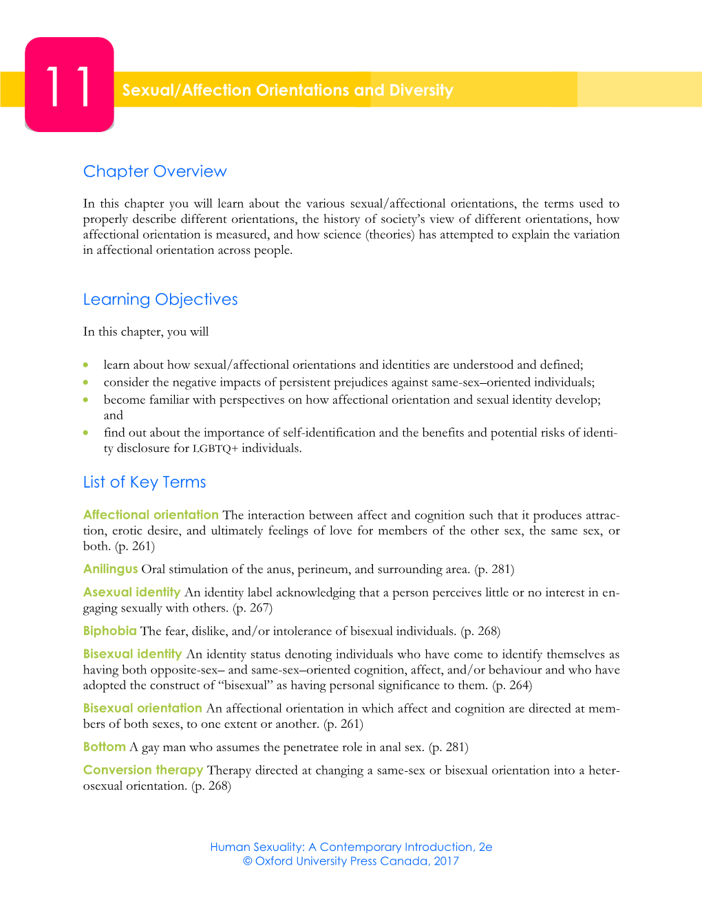 Chapter Overview Learning Objectives List of Key Terms 11 Sexual/Affection Orientations and Diversity