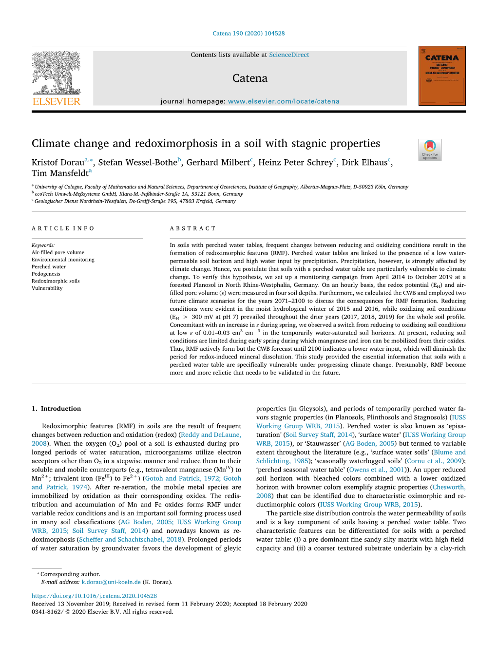 Climate Change and Redoximorphosis in a Soil with Stagnic Properties