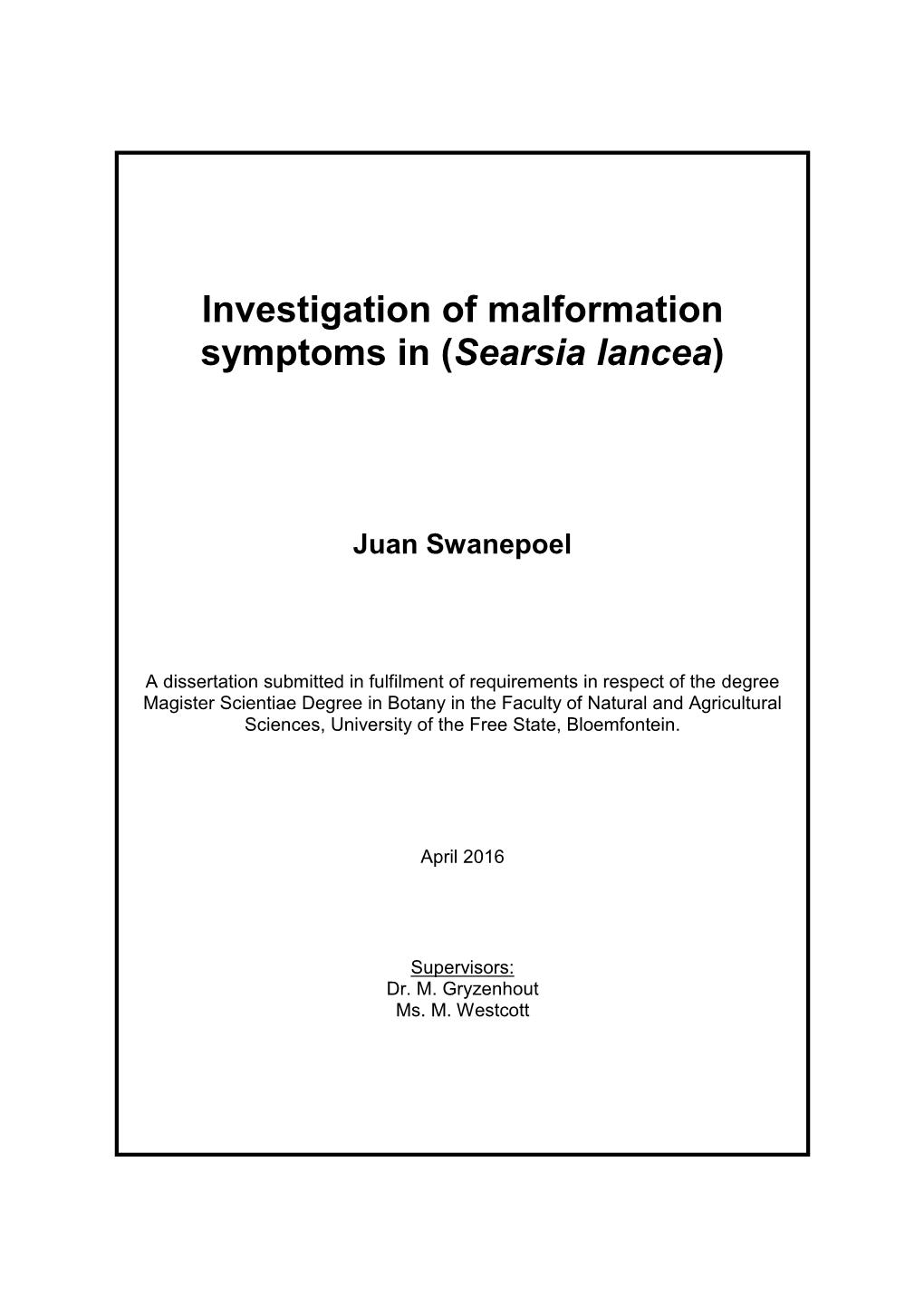 Investigation of Malformation Symptoms in (Searsia Lancea)