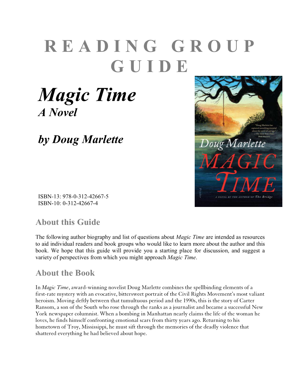 Magic Time a Novel by Doug Marlette