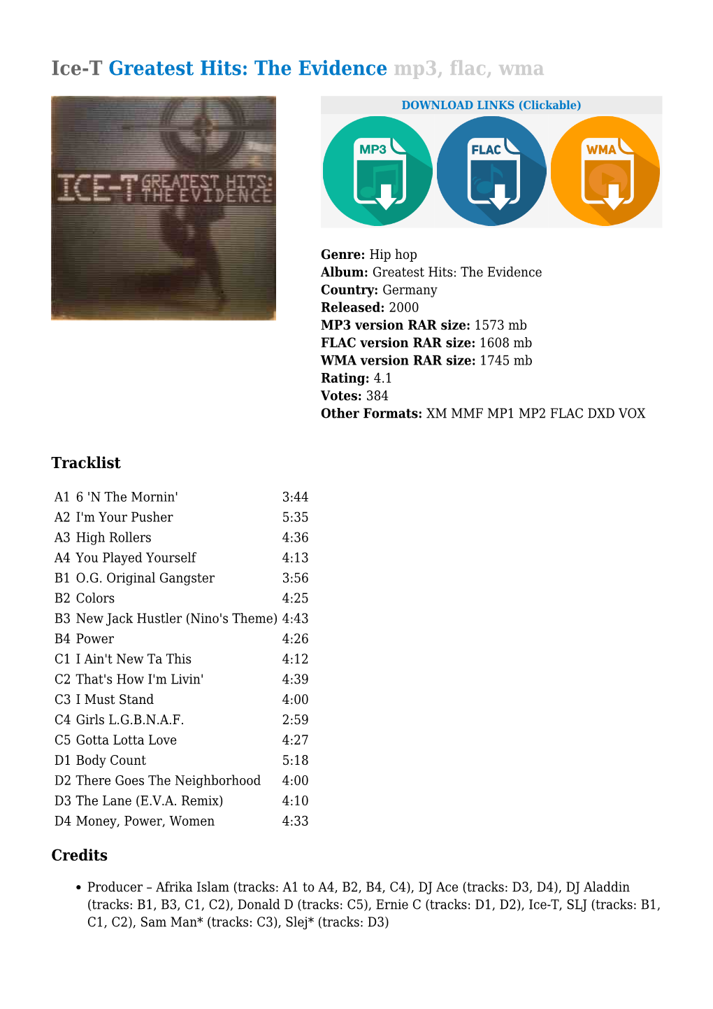 Ice-T Greatest Hits: the Evidence Mp3, Flac, Wma