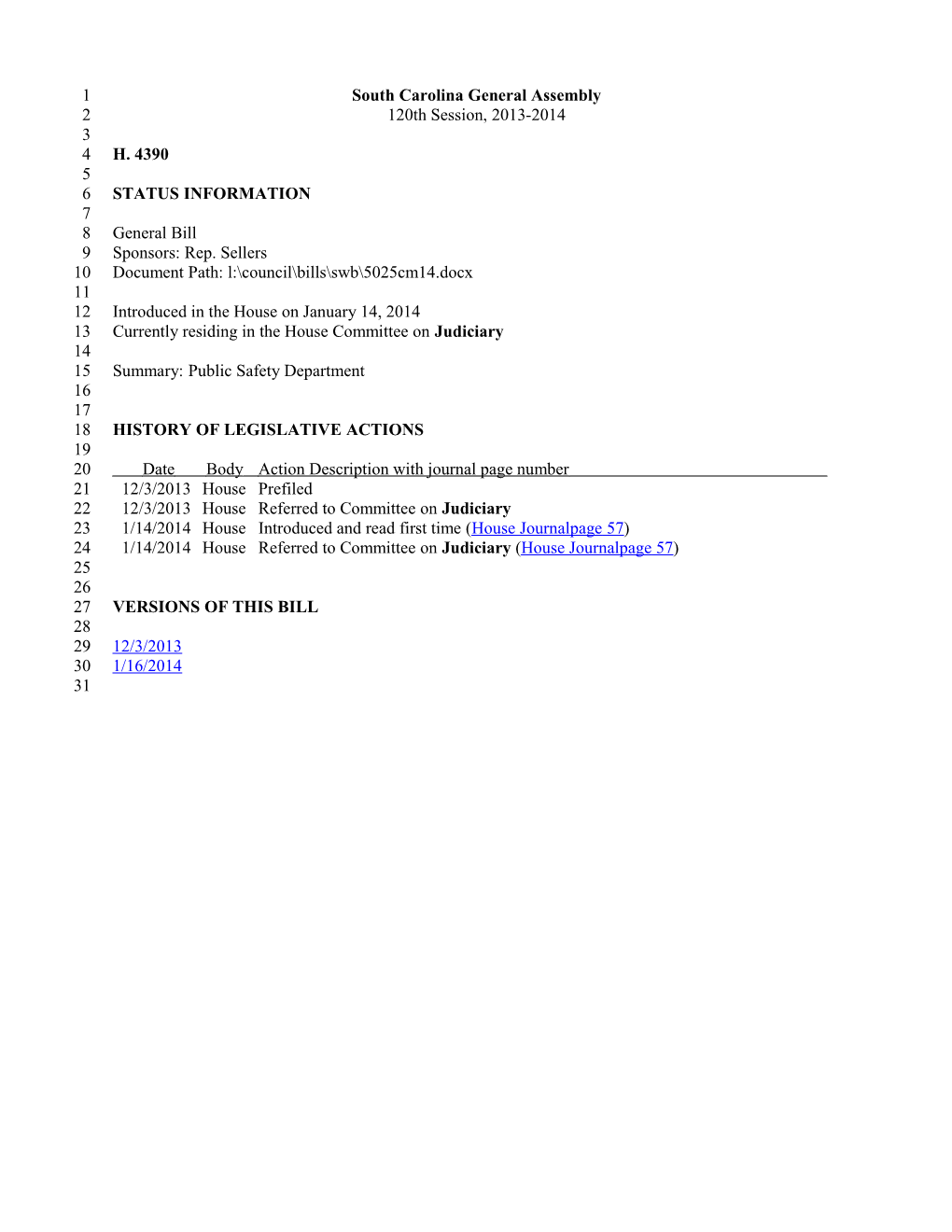 2013-2014 Bill 4390: Public Safety Department - South Carolina Legislature Online