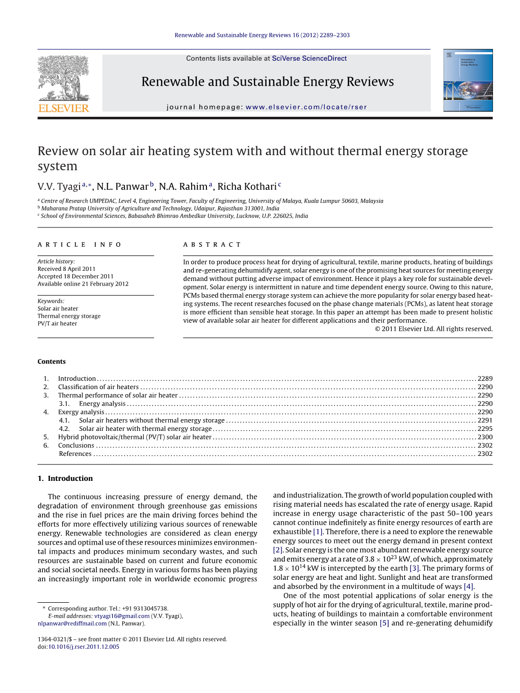 Review on Solar Air Heating System with and Without Thermal Energy Storage System