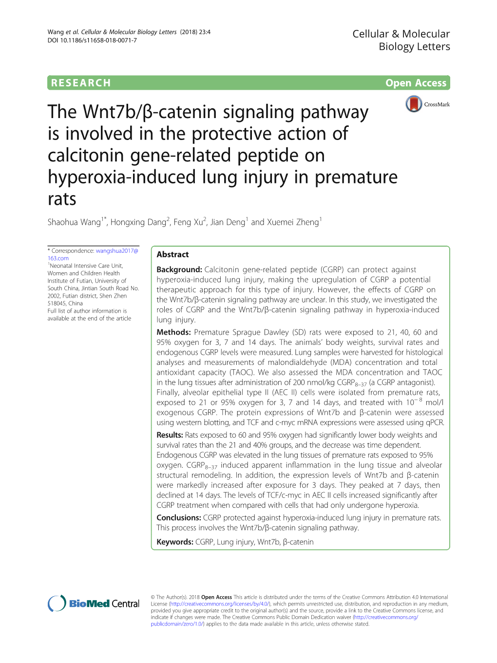 The Wnt7b/Β-Catenin Signaling Pathway Is Involved in The