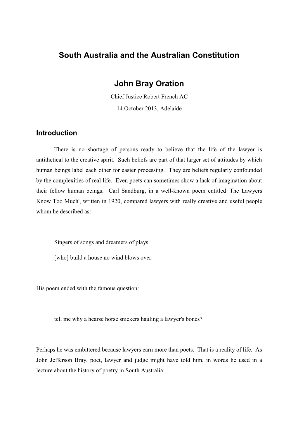 South Australia and the Australian Constitution John Bray Oration