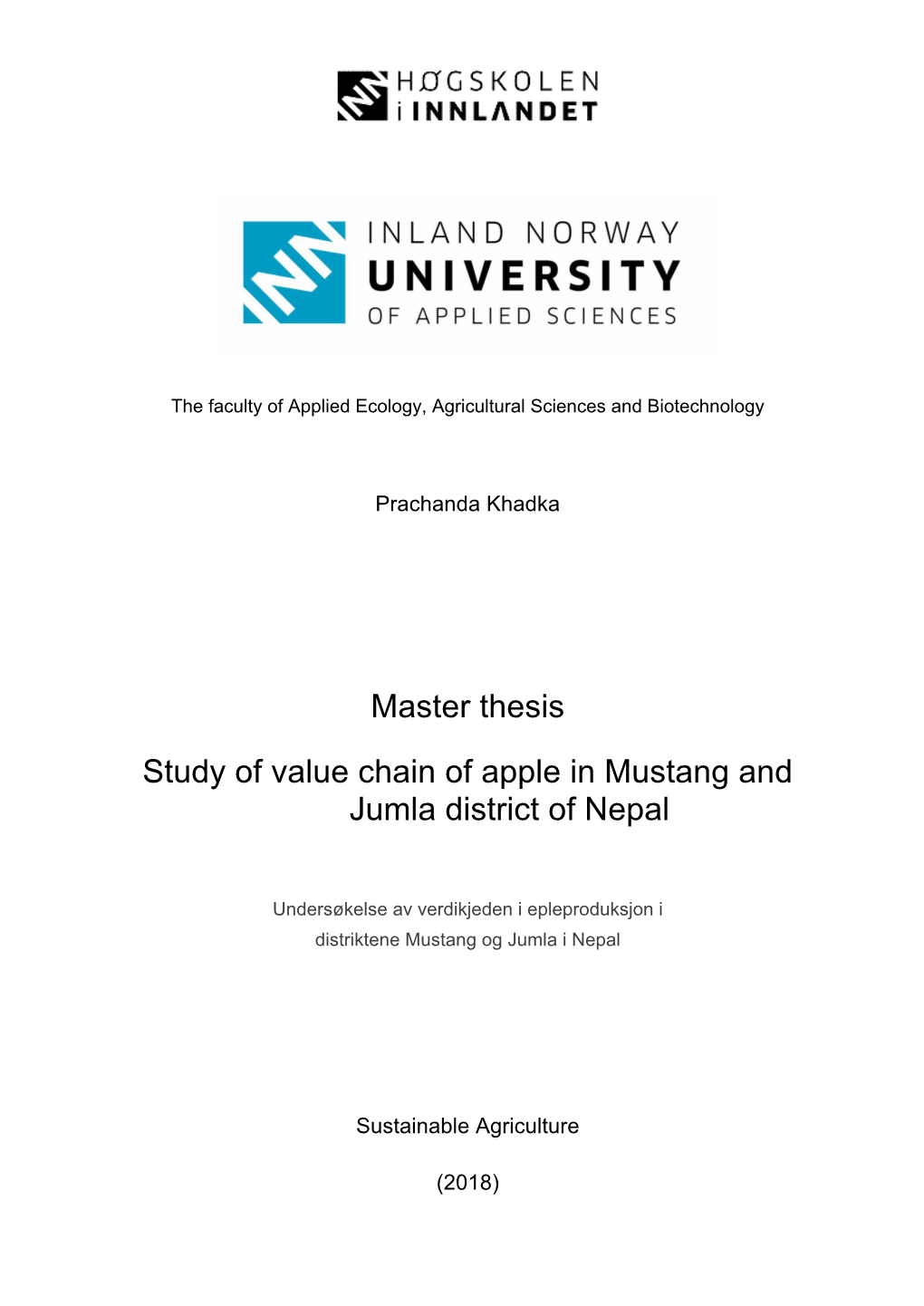 Master Thesis Study of Value Chain of Apple in Mustang and Jumla District