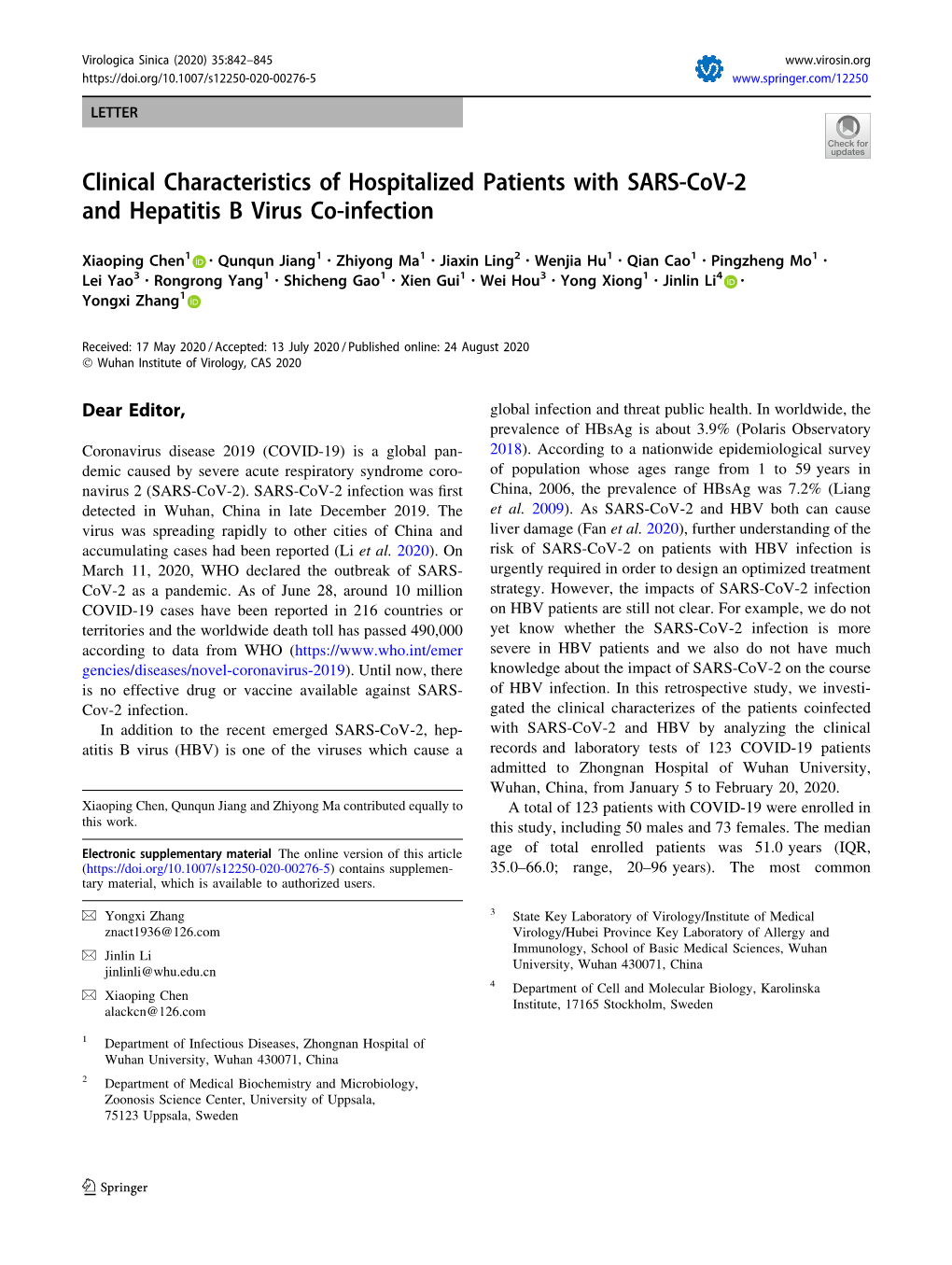 Clinical Characteristics of Hospitalized Patients with SARS-Cov-2 and Hepatitis B Virus Co-Infection