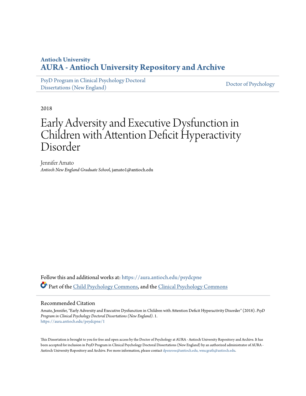 Early Adversity and Executive Dysfunction in Children With