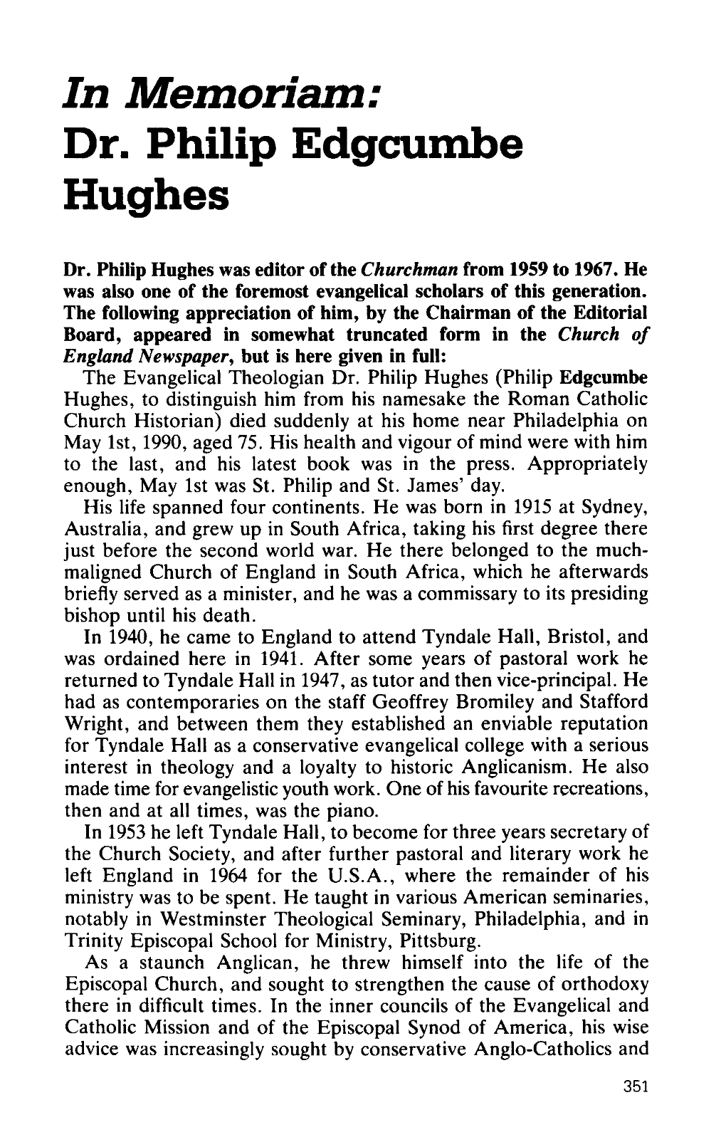 Dr. Philip Edgcumbe Hughes