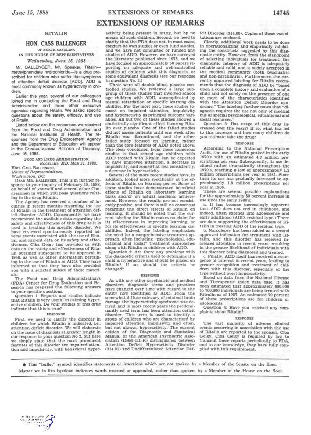 EXTENSIONS of REMARKS 14745 EXTENSIONS of REMARKS RITALIN Activity Being Present in Many, but by No Icit Disorder (314.00)