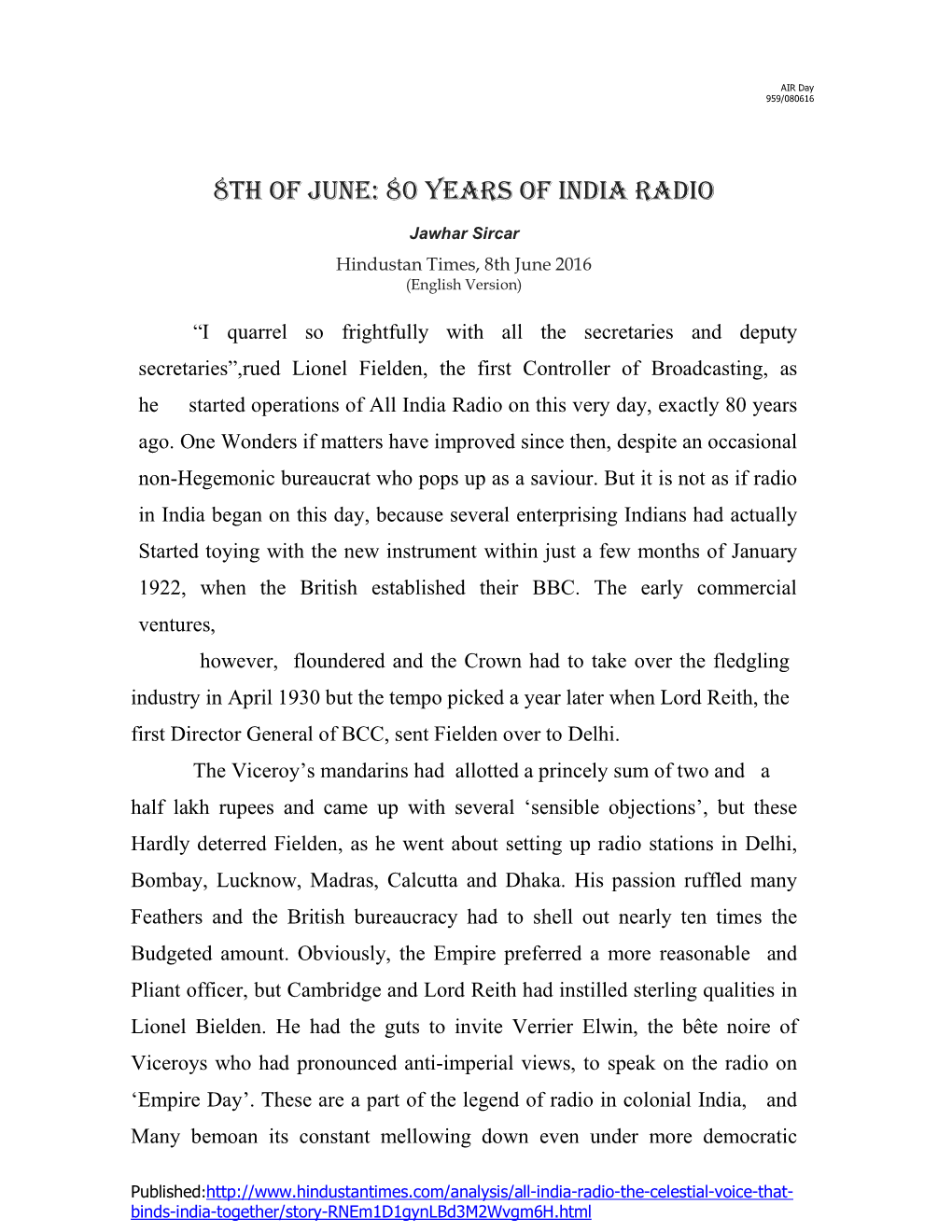 80 Years of India Radio