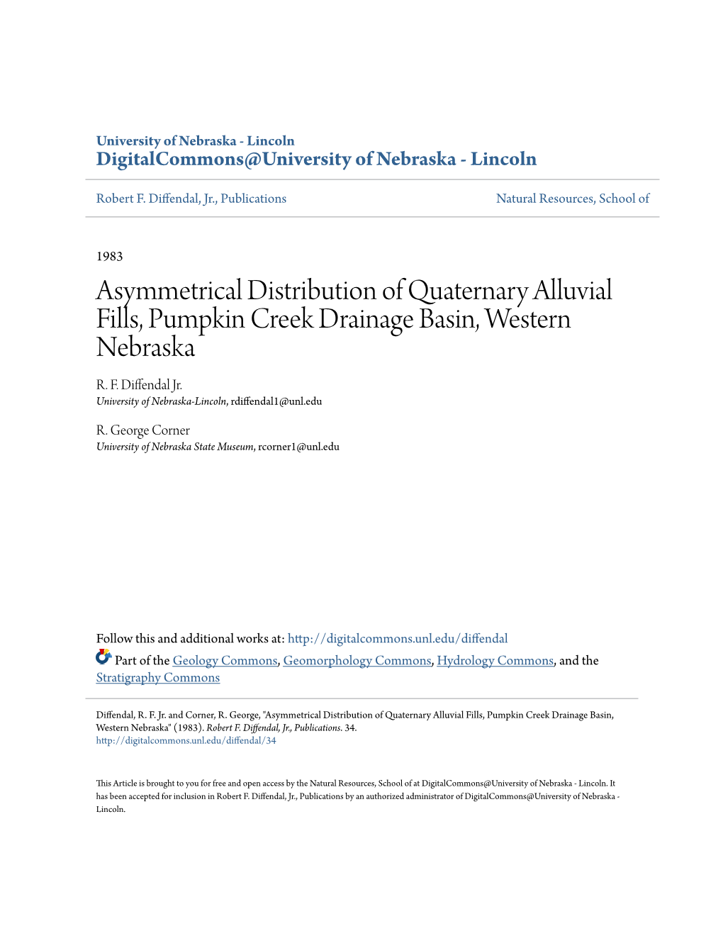 Asymmetrical Distribution of Quaternary Alluvial Fills, Pumpkin Creek Drainage Basin, Western Nebraska R