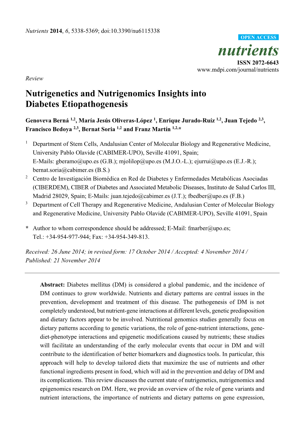 Nutrigenetics and Nutrigenomics Insights Into Diabetes Etiopathogenesis