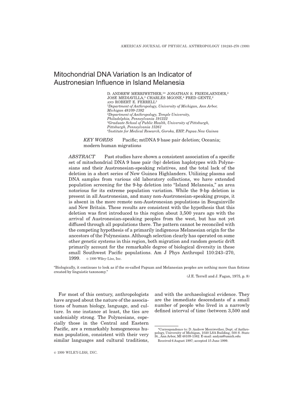 Mitochondrial DNA Variation Is an Indicator of Austronesian Influence