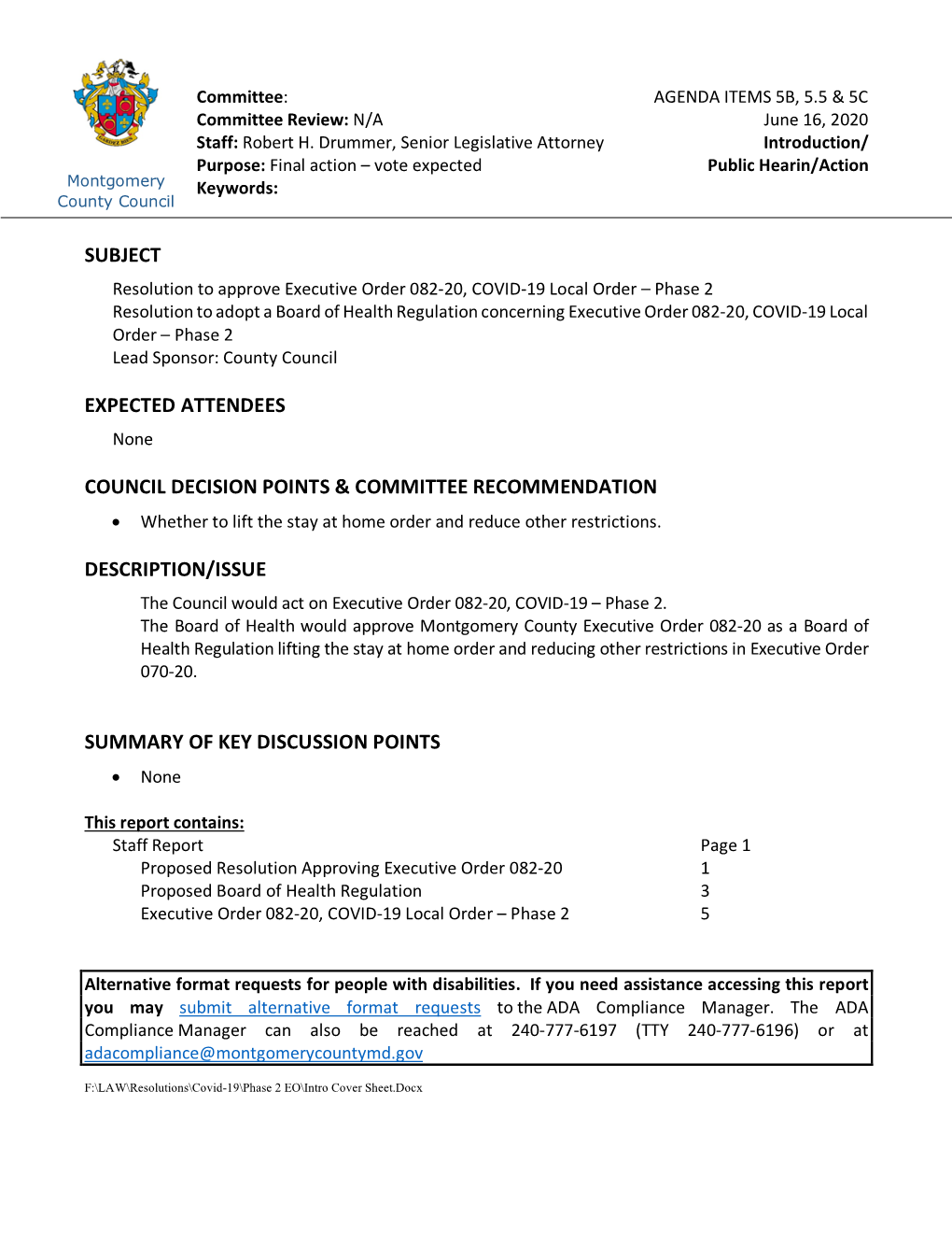 Board of Health Regulation to Adopt Executive Order 082-20