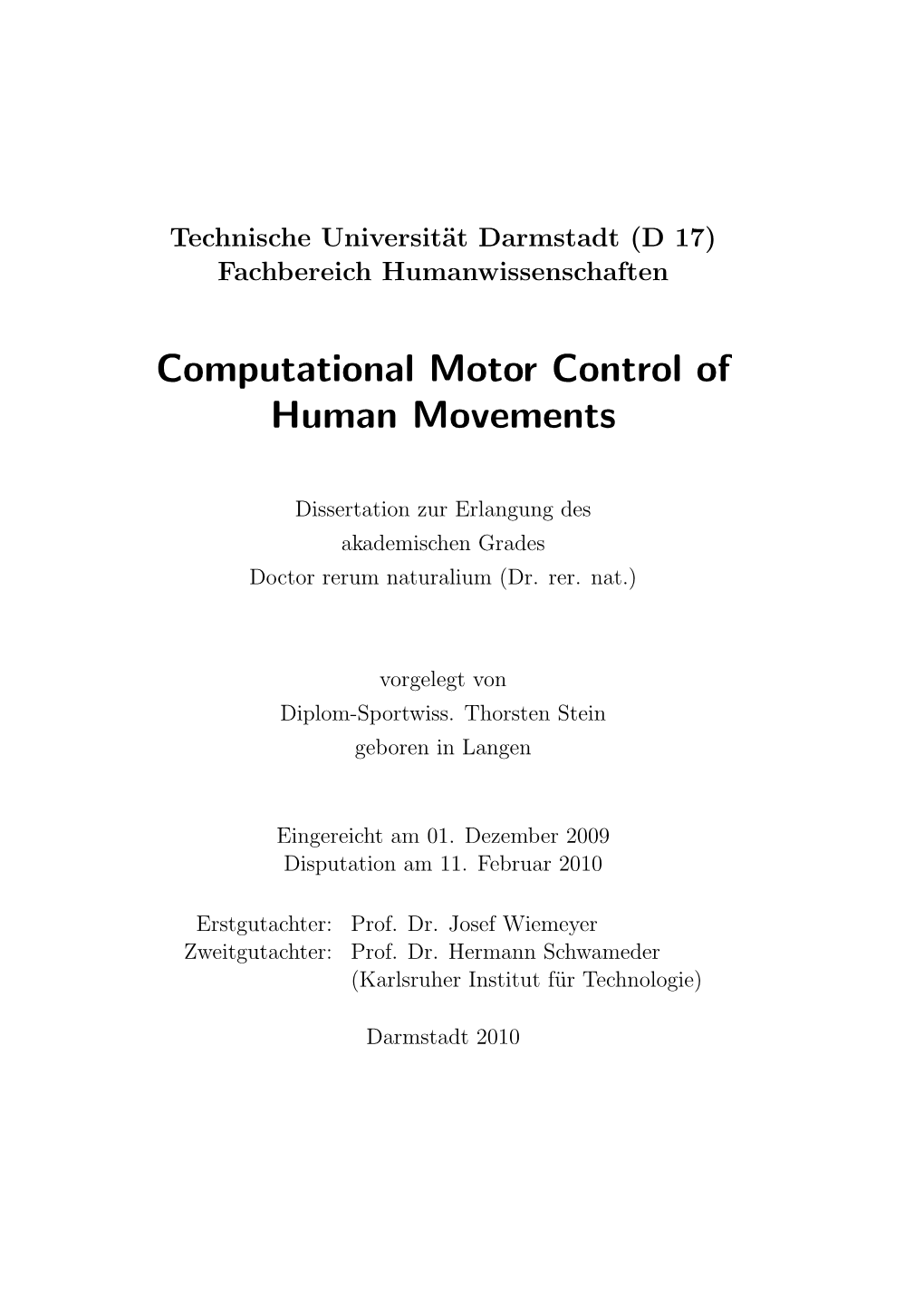 Computational Motor Control of Human Movements