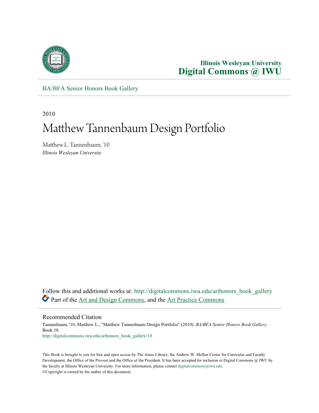 Matthew Tannenbaum Design Portfolio" (2010)