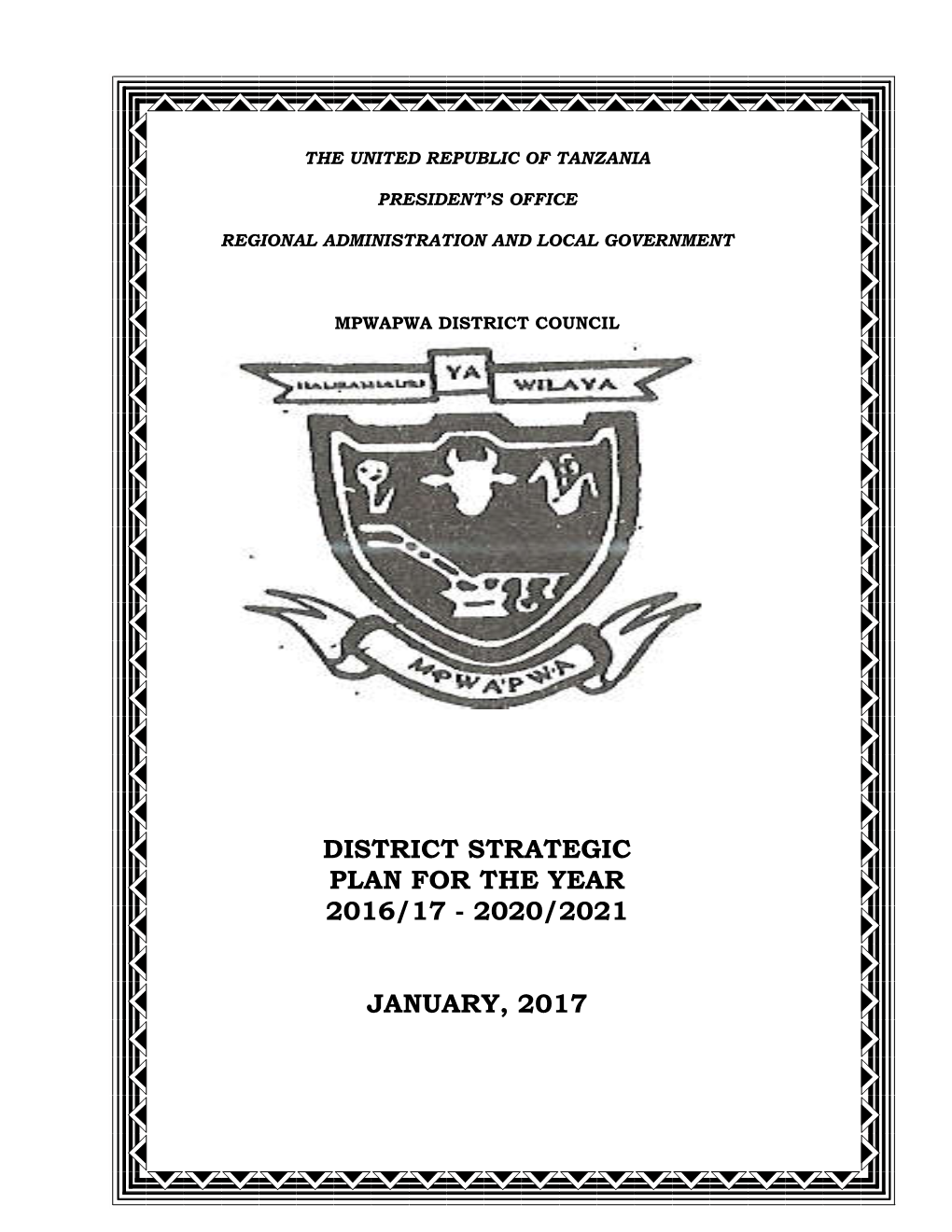 District Strategic Plan for the Year 2016/17 - 2020/2021