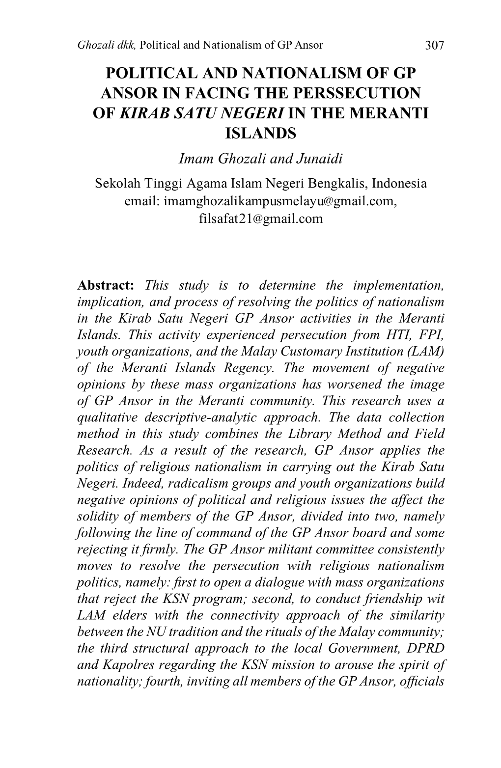 Political and Nationalism of Gp Ansor in Facing The