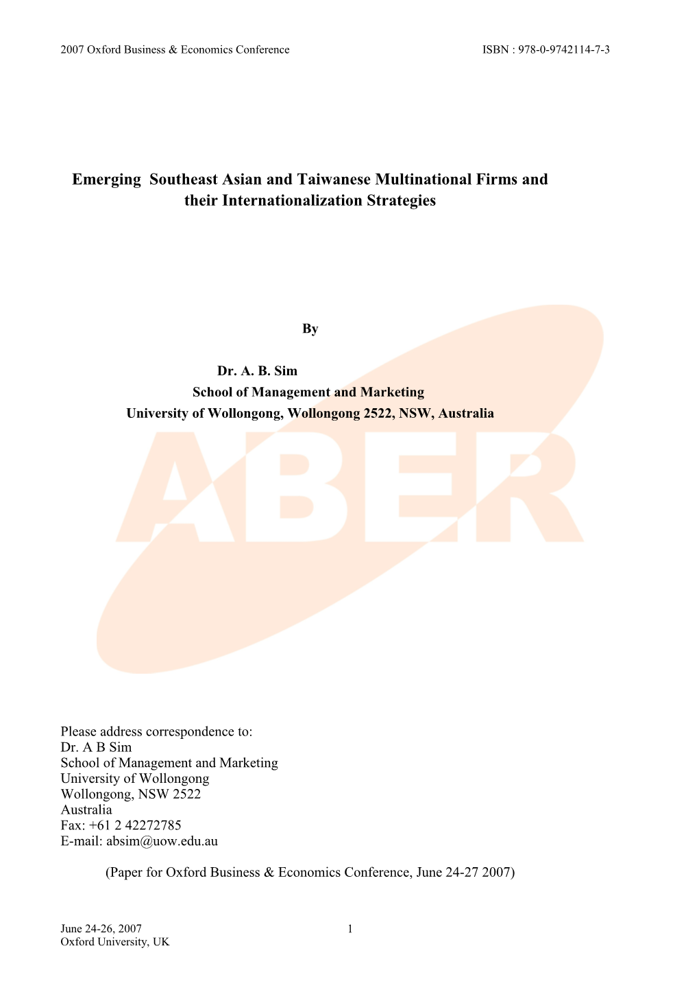 Emerging Southeast Asian and Taiwanese Multinational Firms and Their Internationalization