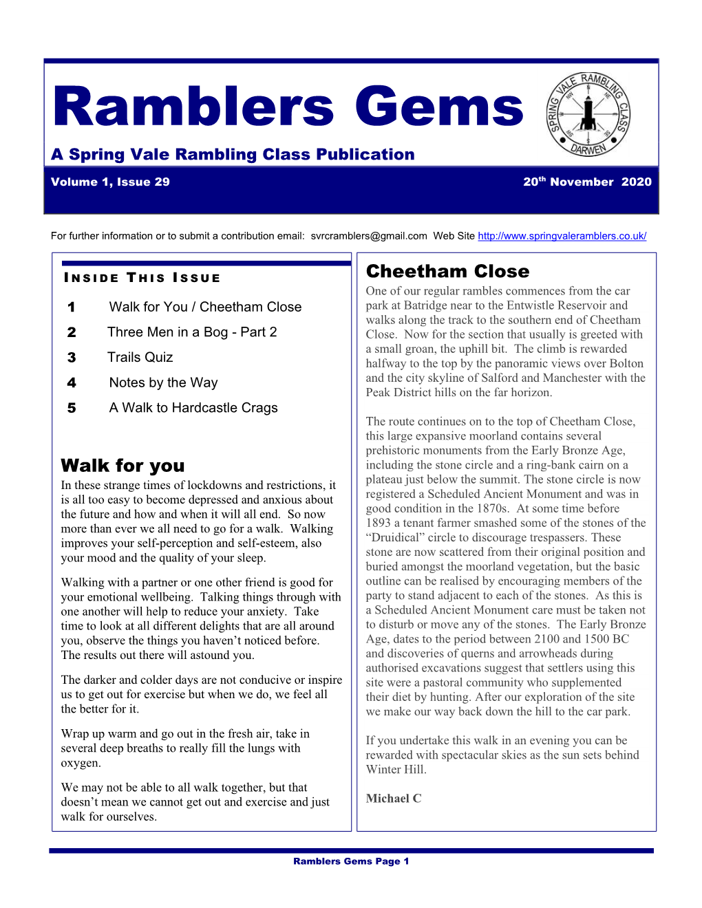 Ramblers Gems a Spring Vale Rambling Class Publication