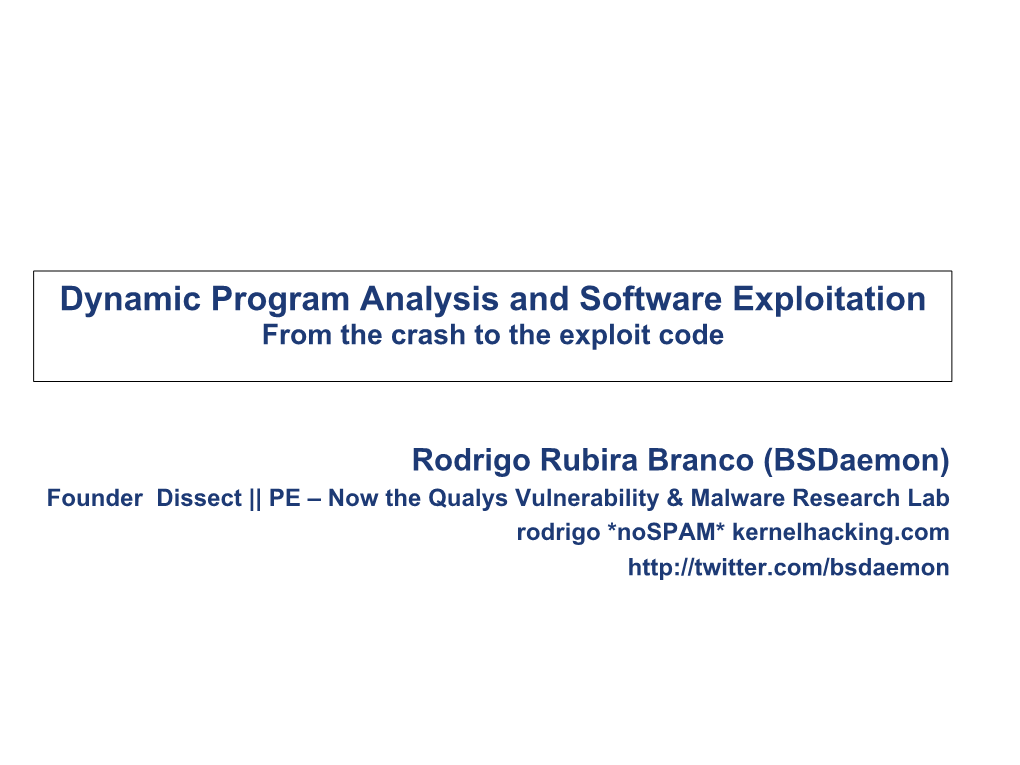 Dynamic Program Analysis and Software Exploitation from the Crash to the Exploit Code