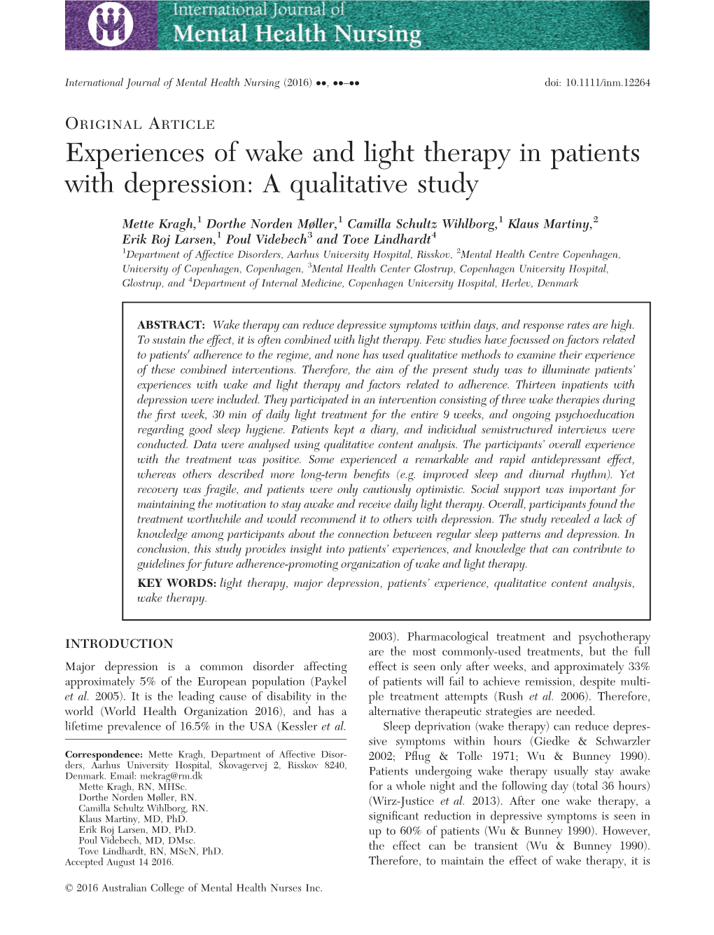 Experiences of Wake and Light Therapy in Patients with Depression: a Qualitative Study