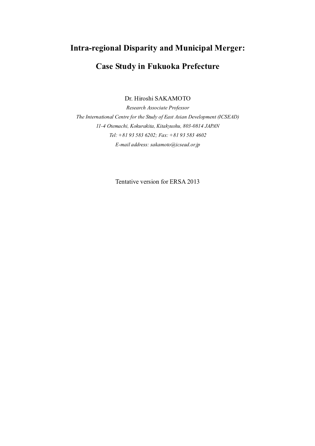 Intra-Regional Disparity and Municipal Merger: Case Study In