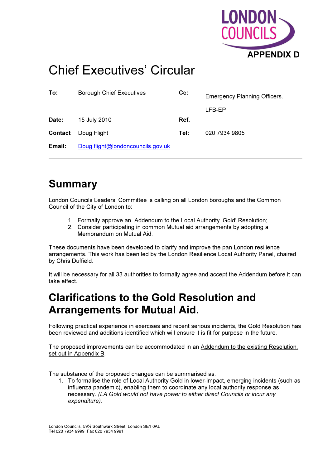 Chief Executives' Circular