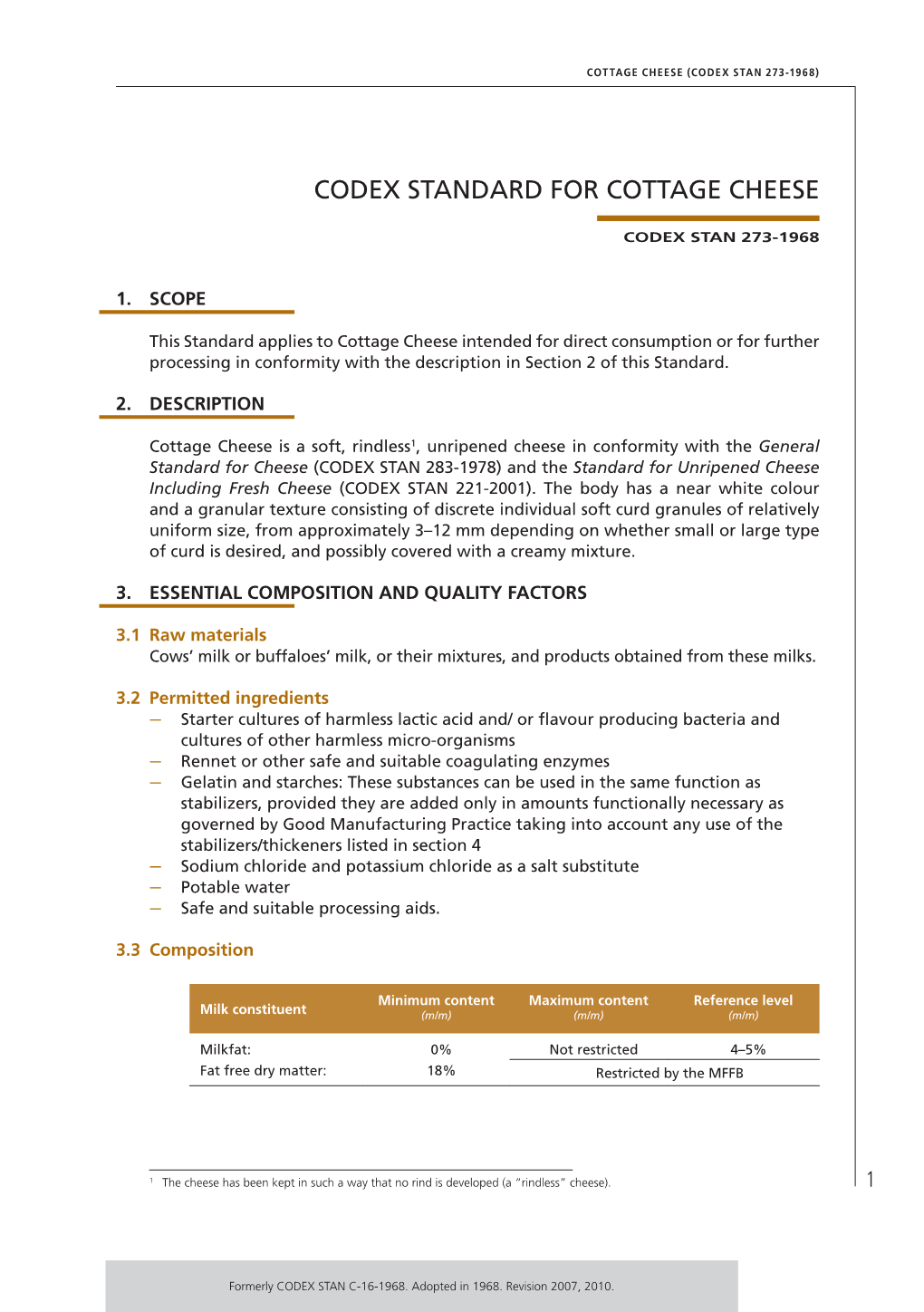 Codex Standard for Cottage Cheese