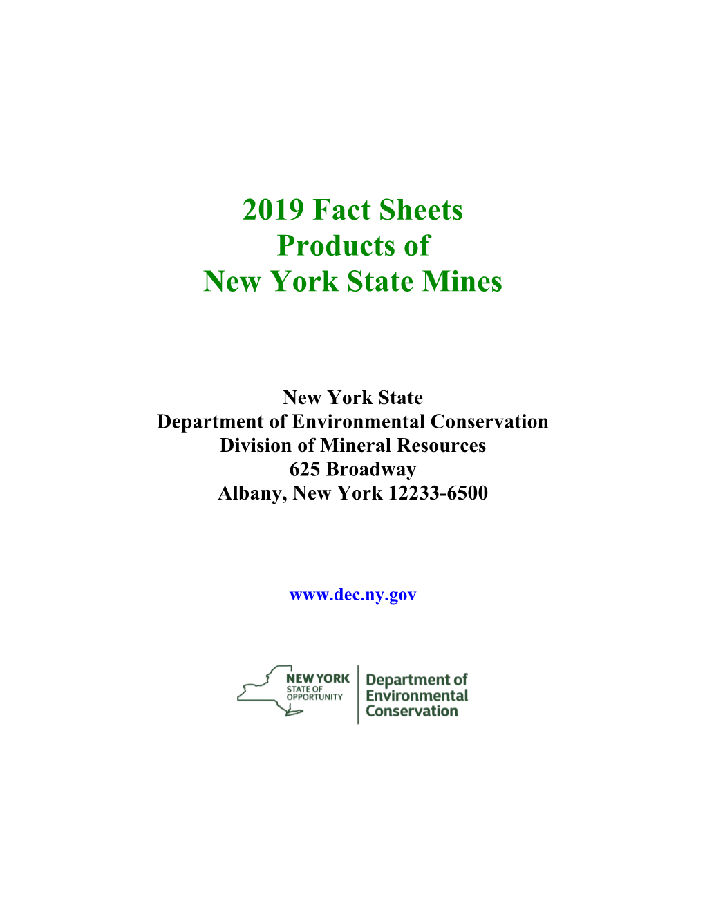 2019 Fact Sheets Products of New York State Mines