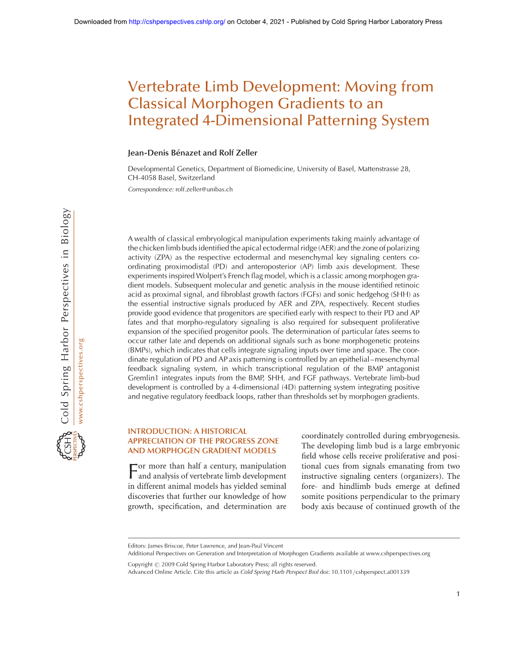 Vertebrate Limb Development: Moving from Classical Morphogen Gradients to an Integrated 4-Dimensional Patterning System