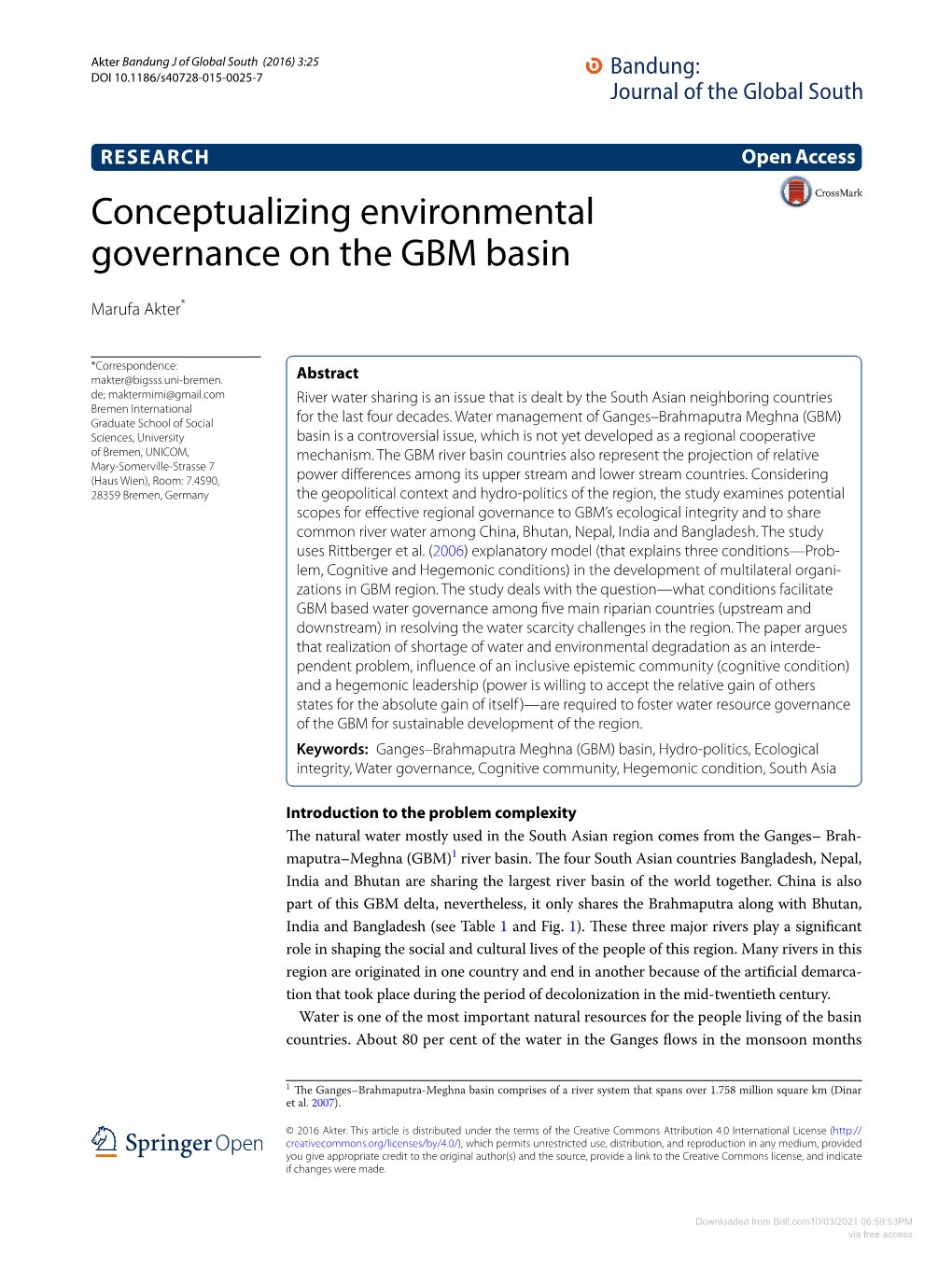 Conceptualizing Environmental Governance on the GBM Basin