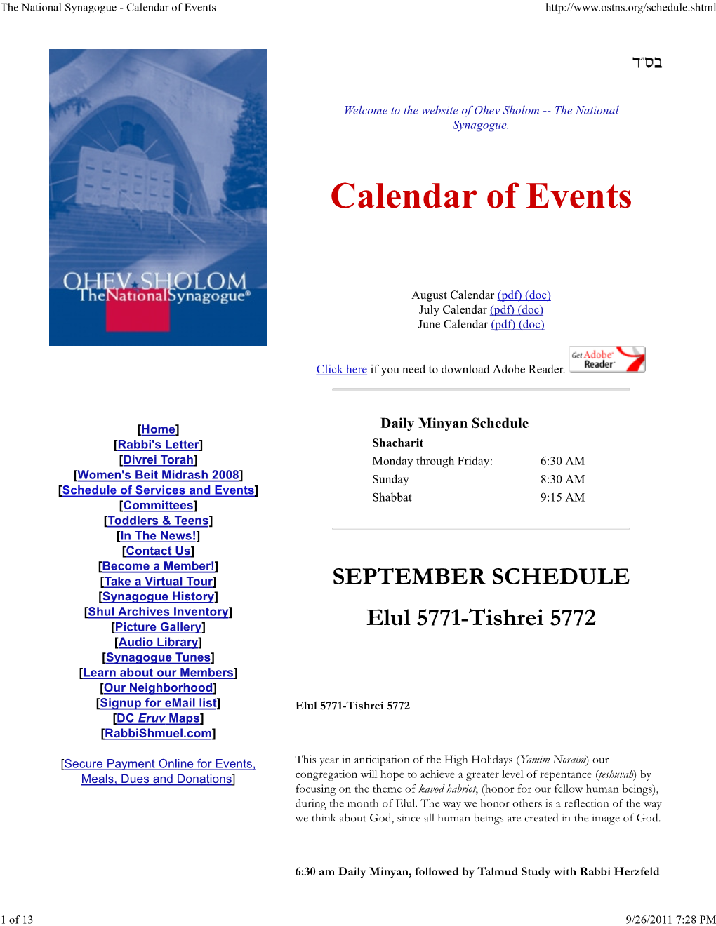 The National Synagogue - Calendar of Events