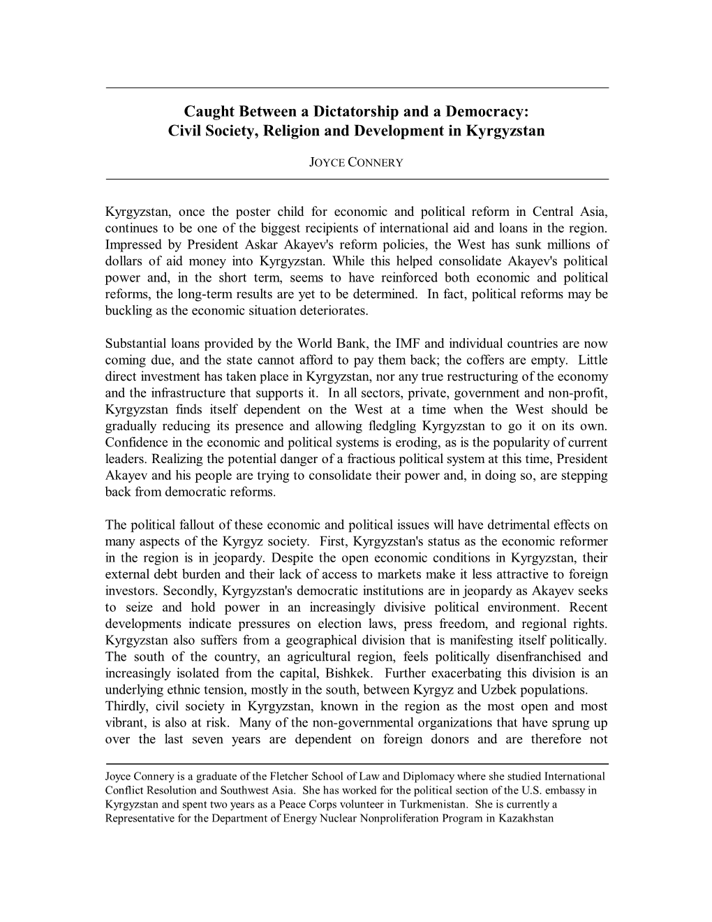 Civil Society, Religion and Development in Kyrgyzstan