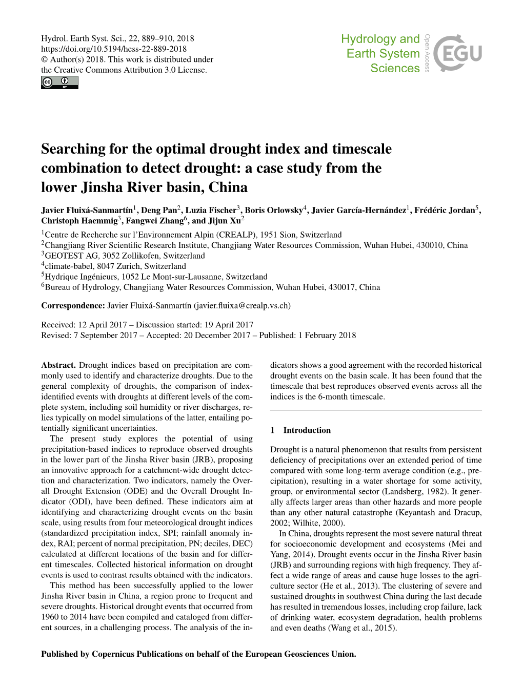 Searching for the Optimal Drought Index and Timescale Combination to Detect Drought: a Case Study from the Lower Jinsha River Basin, China