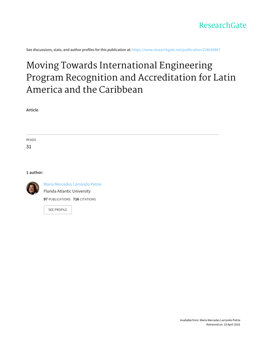 Moving Towards International Engineering Program Recognition and Accreditation for Latin America and the Caribbean