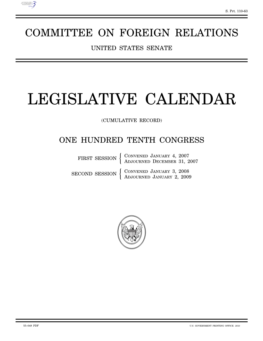 Legislative Calendar